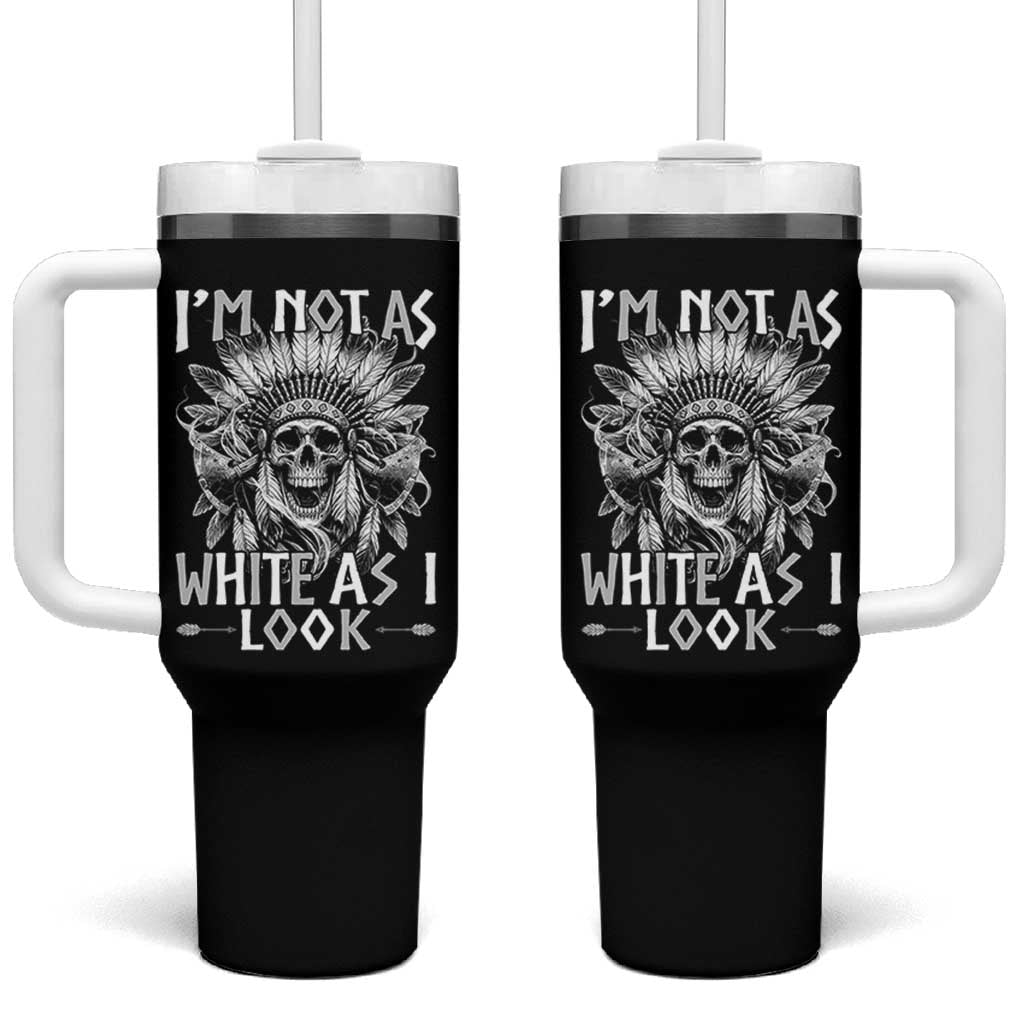 Vintage Native Warrior Skull Tumbler With Handle Im Not As White As I Look