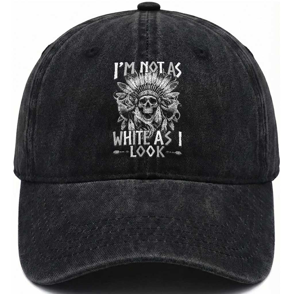 Vintage Native Warrior Skull Washed Cotton Baseball Cap Im Not As White As I Look