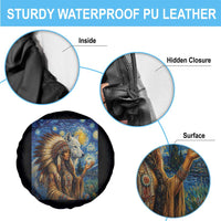 Native American Woman And White Wolf Spare Tire Cover Starry Night Inspired Art