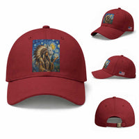 Native American Woman And White Wolf Baseball Cap Starry Night Inspired Art