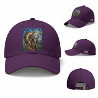 Native American Woman And White Wolf Baseball Cap Starry Night Inspired Art