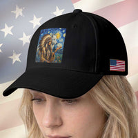 Native American Woman And White Wolf Baseball Cap Starry Night Inspired Art