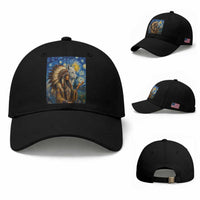 Native American Woman And White Wolf Baseball Cap Starry Night Inspired Art