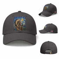 Native American Woman And White Wolf Baseball Cap Starry Night Inspired Art
