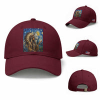 Native American Woman And White Wolf Baseball Cap Starry Night Inspired Art