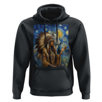 Native American Woman And White Wolf Hoodie Starry Night Inspired Art