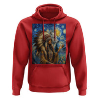 Native American Woman And White Wolf Hoodie Starry Night Inspired Art