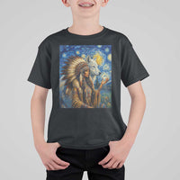 Native American Woman And White Wolf T Shirt For Kid Starry Night Inspired Art