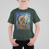 Native American Woman And White Wolf T Shirt For Kid Starry Night Inspired Art