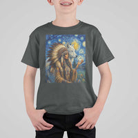 Native American Woman And White Wolf T Shirt For Kid Starry Night Inspired Art
