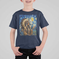 Native American Woman And White Wolf T Shirt For Kid Starry Night Inspired Art