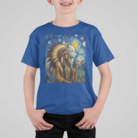 Native American Woman And White Wolf T Shirt For Kid Starry Night Inspired Art