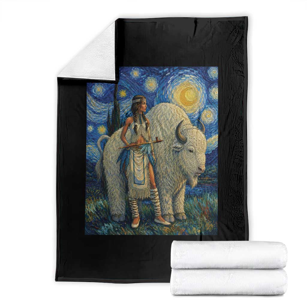 White Buffalo Woman Throw Blanket North American Native Legends Starry Night Inspired Art