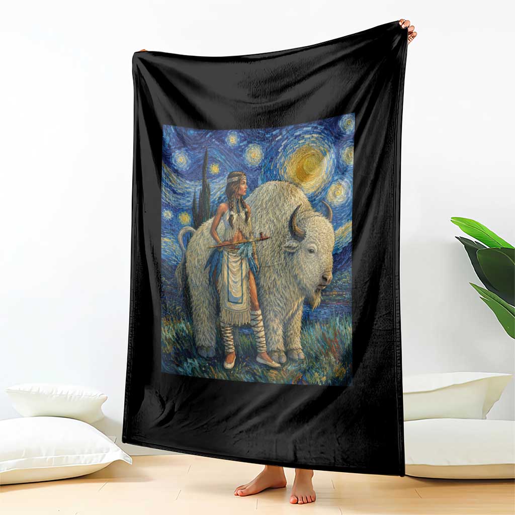 White Buffalo Woman Throw Blanket North American Native Legends Starry Night Inspired Art