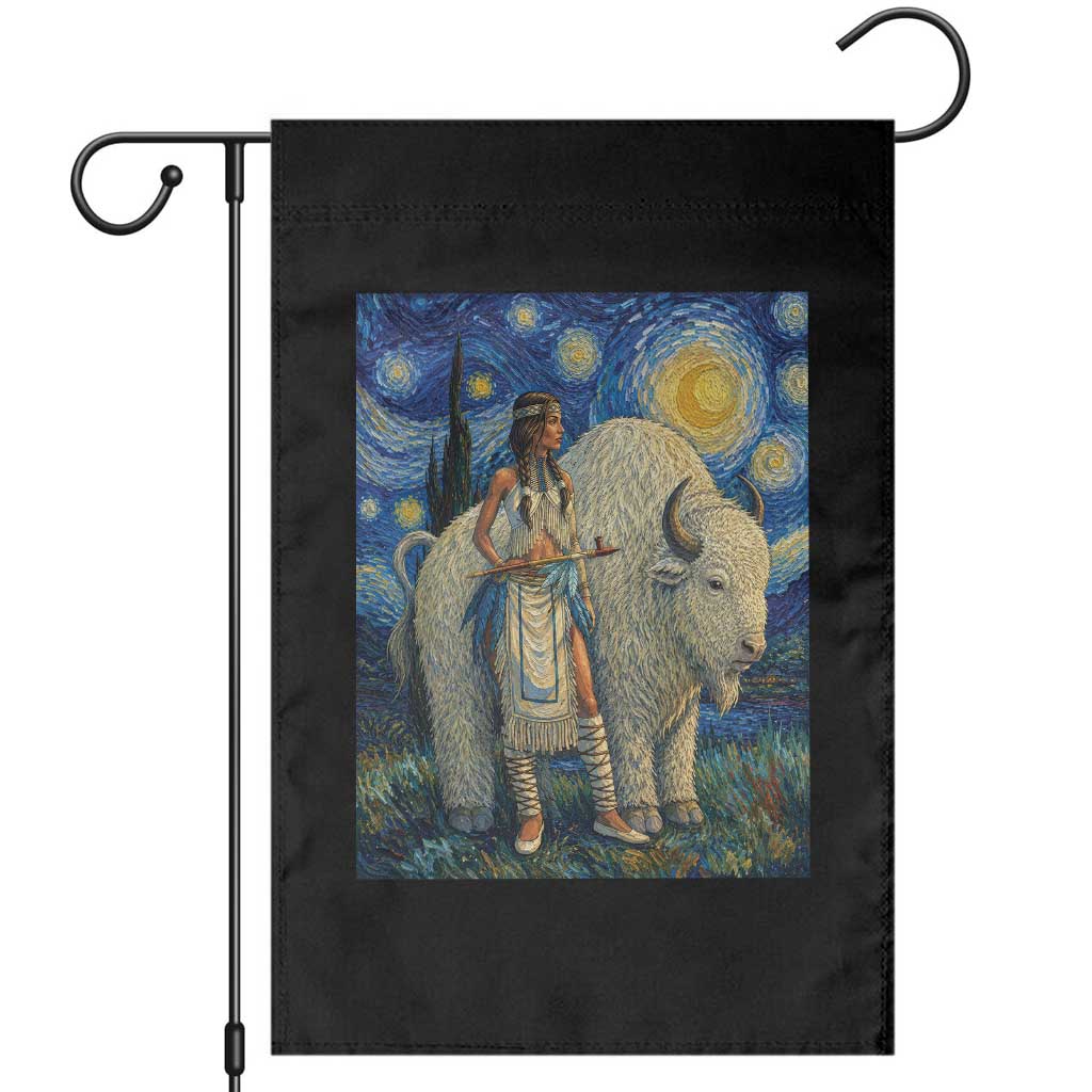 White Buffalo Woman Garden Flag North American Native Legends Starry Night Inspired Art