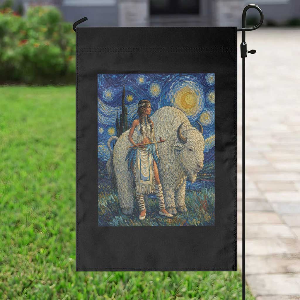 White Buffalo Woman Garden Flag North American Native Legends Starry Night Inspired Art
