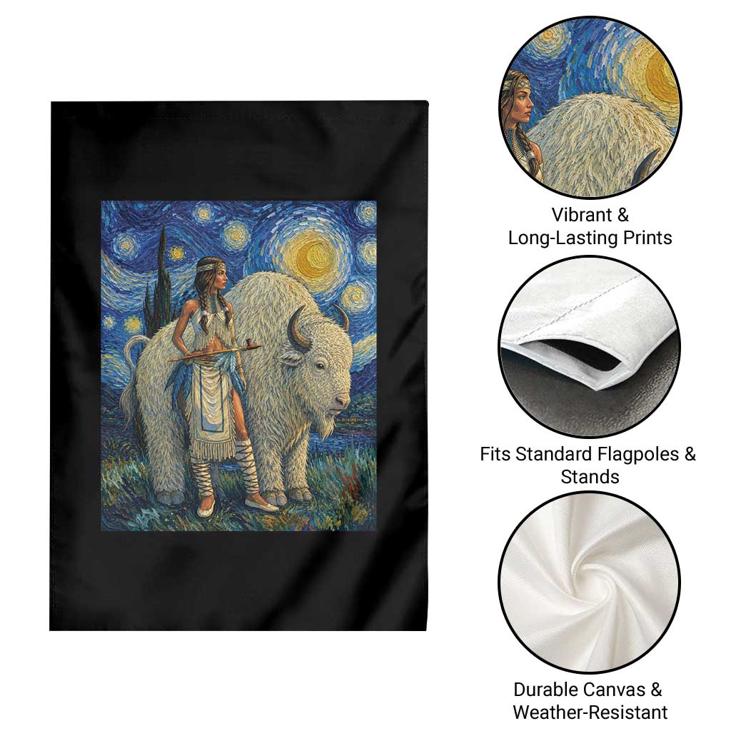 White Buffalo Woman Garden Flag North American Native Legends Starry Night Inspired Art