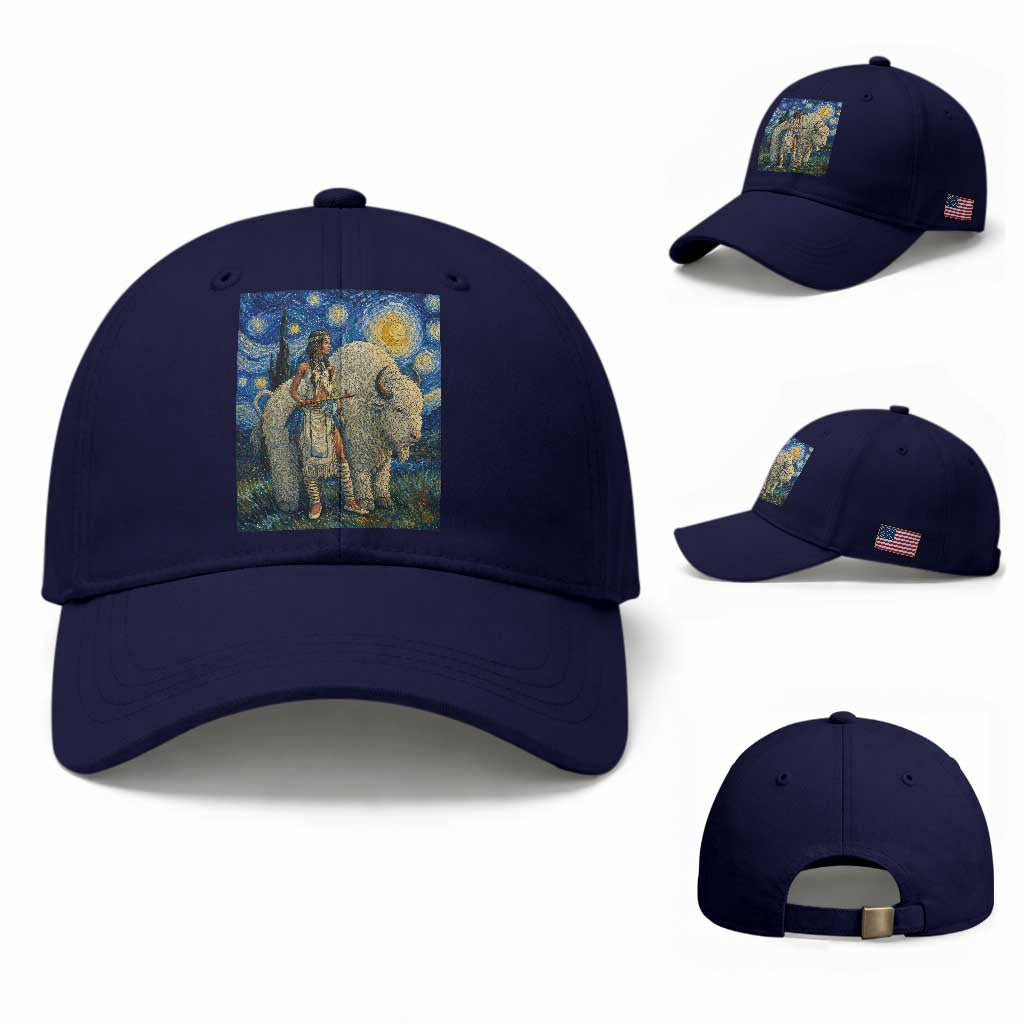 White Buffalo Woman Baseball Cap North American Native Legends Starry Night Inspired Art