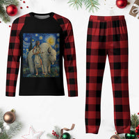 White Buffalo Woman Plaid Pajama Set North American Native Legends Starry Night Inspired Art