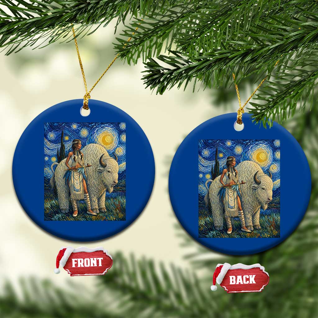 White Buffalo Woman Ceramic Ornament North American Native Legends Starry Night Inspired Art