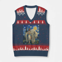 White Buffalo Woman V-Neck Knit Sweater Vest North American Native Legends Starry Night Inspired Art