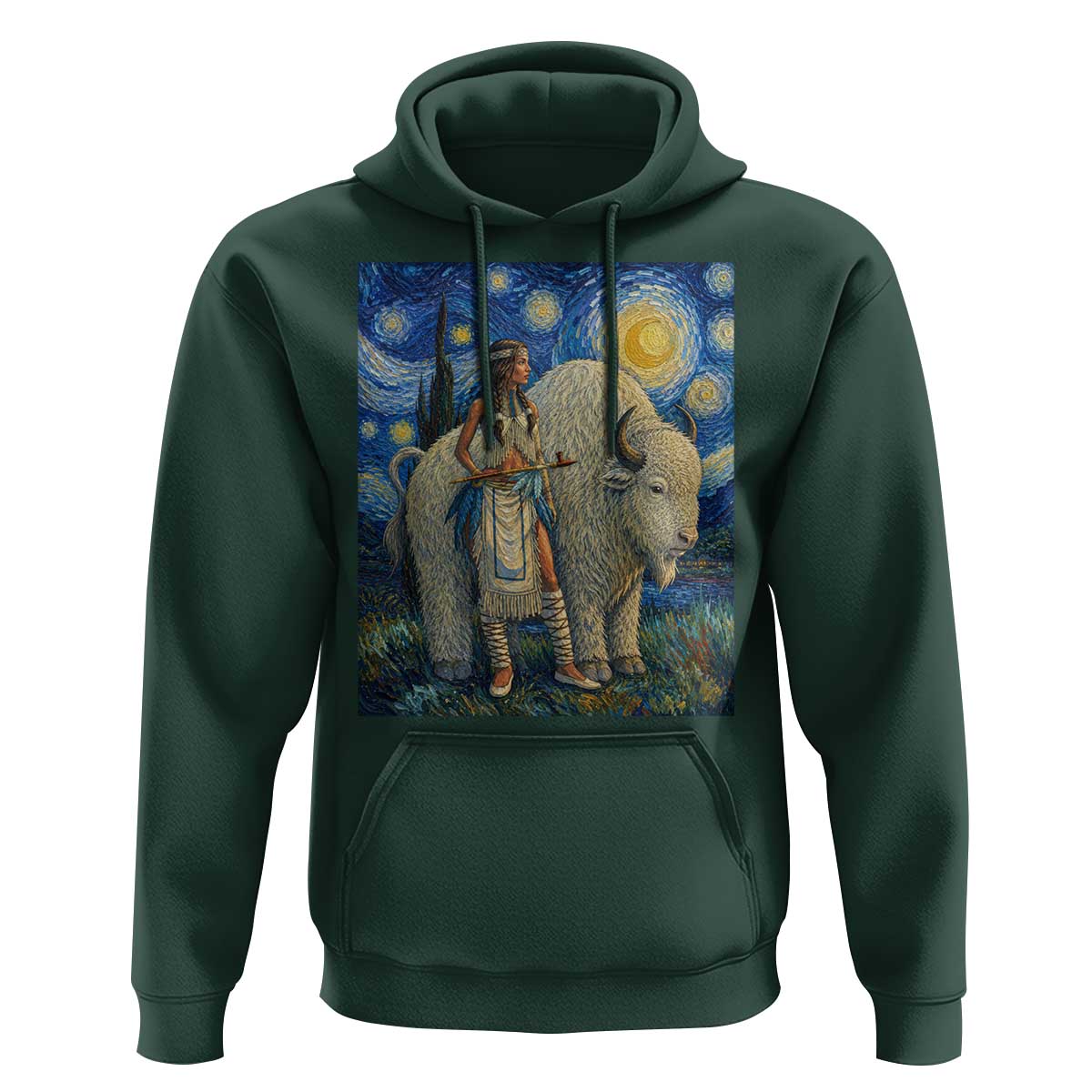 White Buffalo Woman Hoodie North American Native Legends Starry Night Inspired Art
