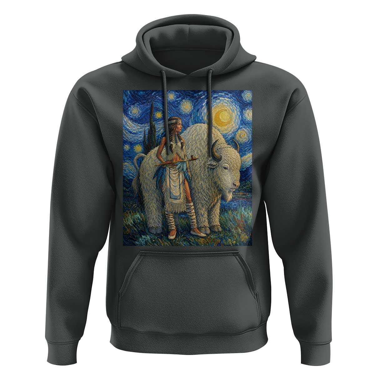 White Buffalo Woman Hoodie North American Native Legends Starry Night Inspired Art