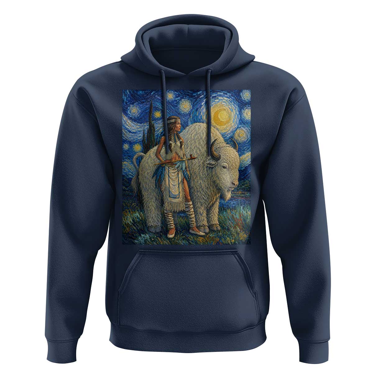 White Buffalo Woman Hoodie North American Native Legends Starry Night Inspired Art