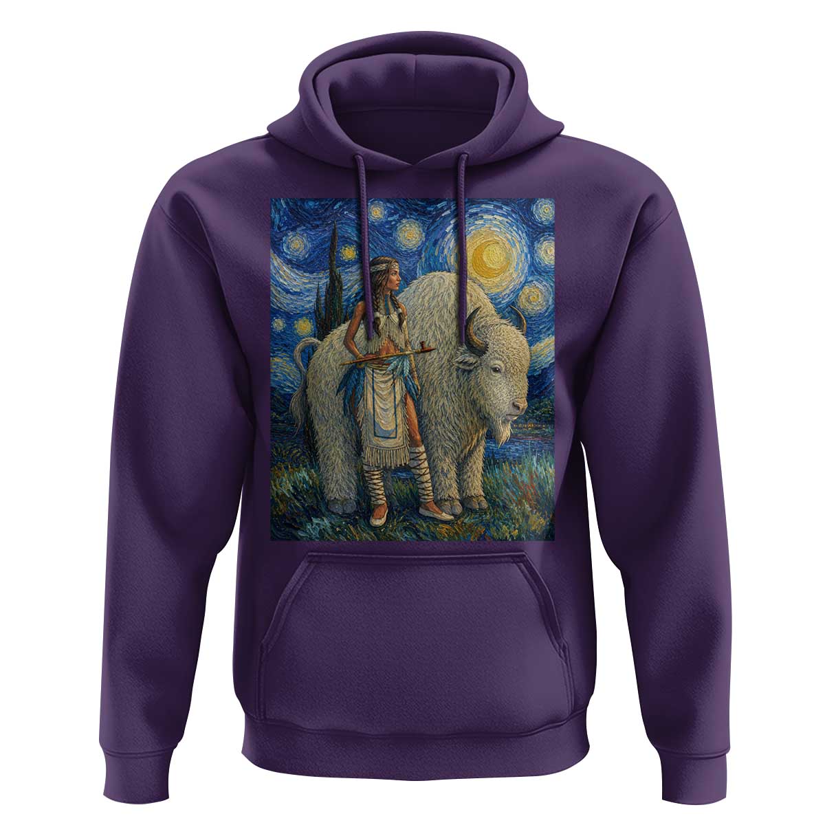 White Buffalo Woman Hoodie North American Native Legends Starry Night Inspired Art