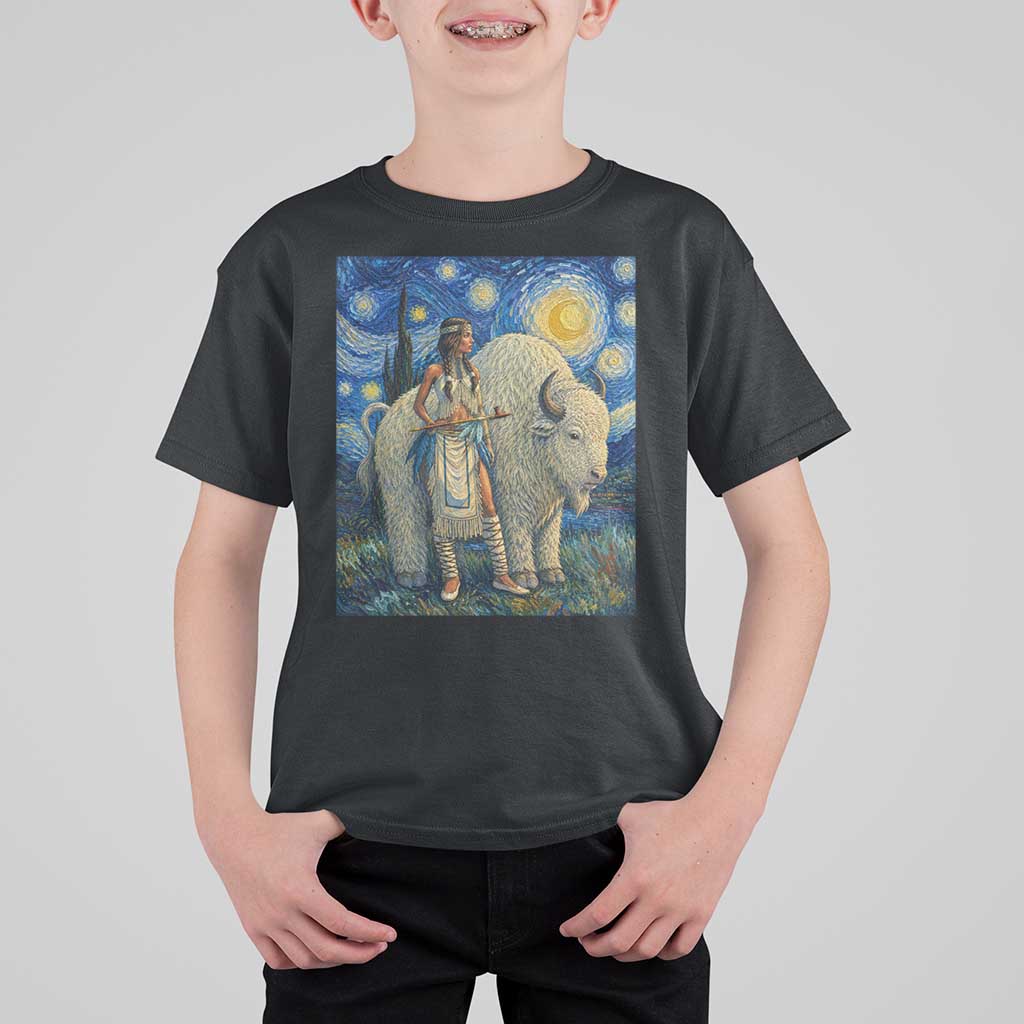 White Buffalo Woman T Shirt For Kid North American Native Legends Starry Night Inspired Art