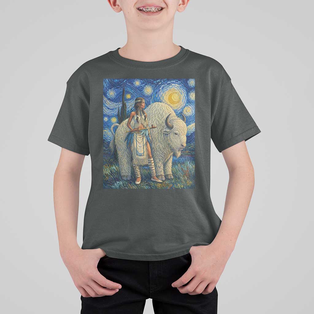 White Buffalo Woman T Shirt For Kid North American Native Legends Starry Night Inspired Art