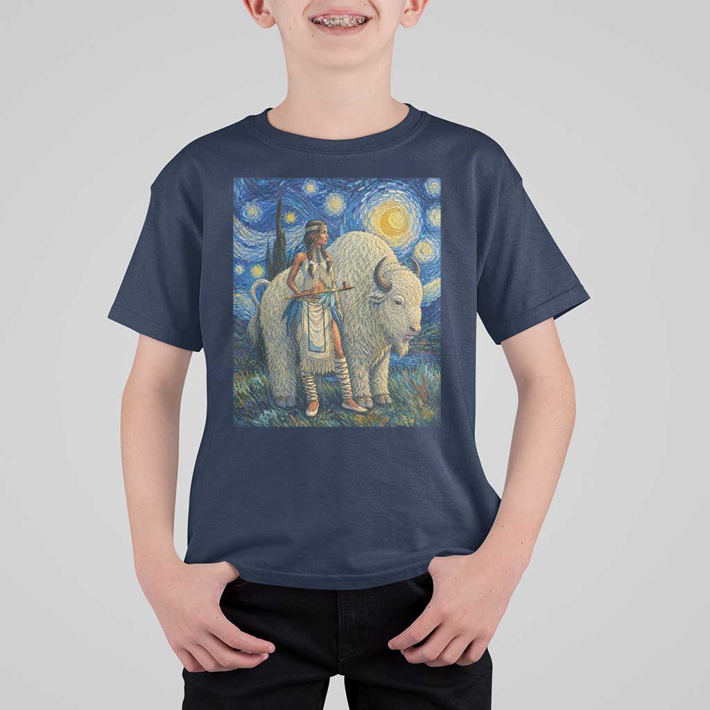 White Buffalo Woman T Shirt For Kid North American Native Legends Starry Night Inspired Art