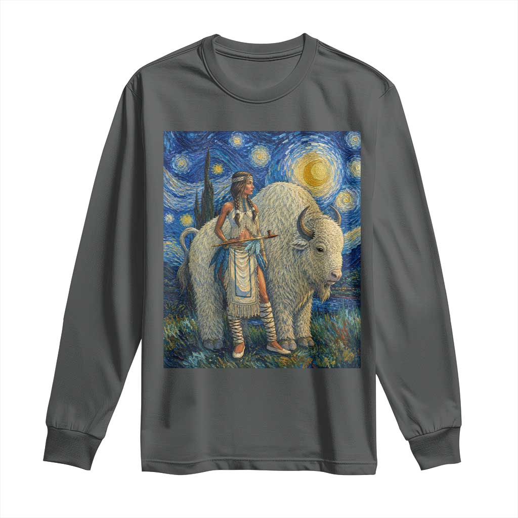 White Buffalo Woman Long Sleeve Shirt North American Native Legends Starry Night Inspired Art