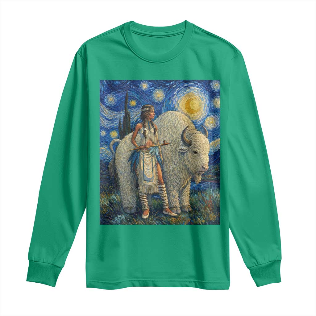 White Buffalo Woman Long Sleeve Shirt North American Native Legends Starry Night Inspired Art