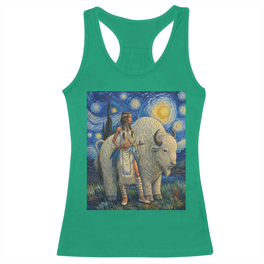 White Buffalo Woman Racerback Tank Top North American Native Legends Starry Night Inspired Art