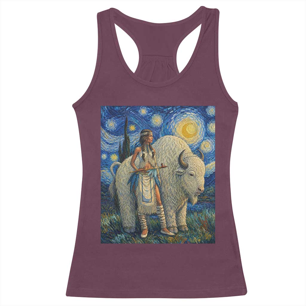 White Buffalo Woman Racerback Tank Top North American Native Legends Starry Night Inspired Art