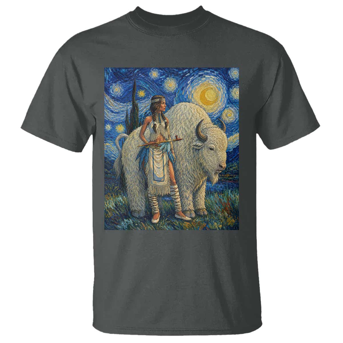 White Buffalo Woman T Shirt North American Native Legends Starry Night Inspired Art