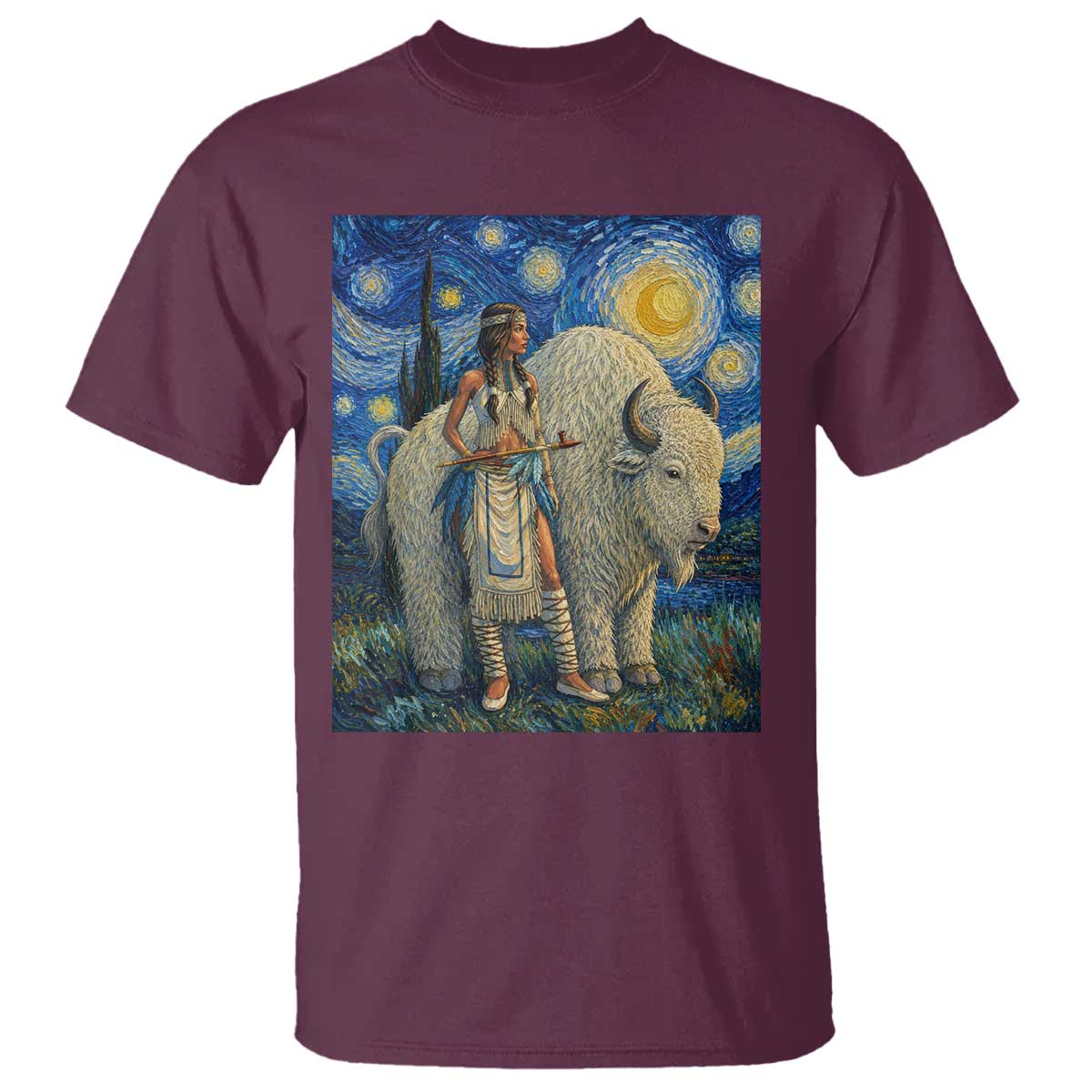 White Buffalo Woman T Shirt North American Native Legends Starry Night Inspired Art