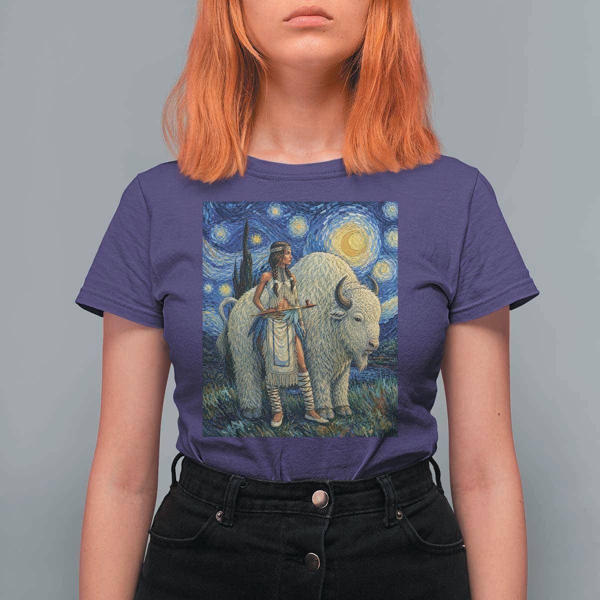 White Buffalo Woman T Shirt For Women North American Native Legends Starry Night Inspired Art