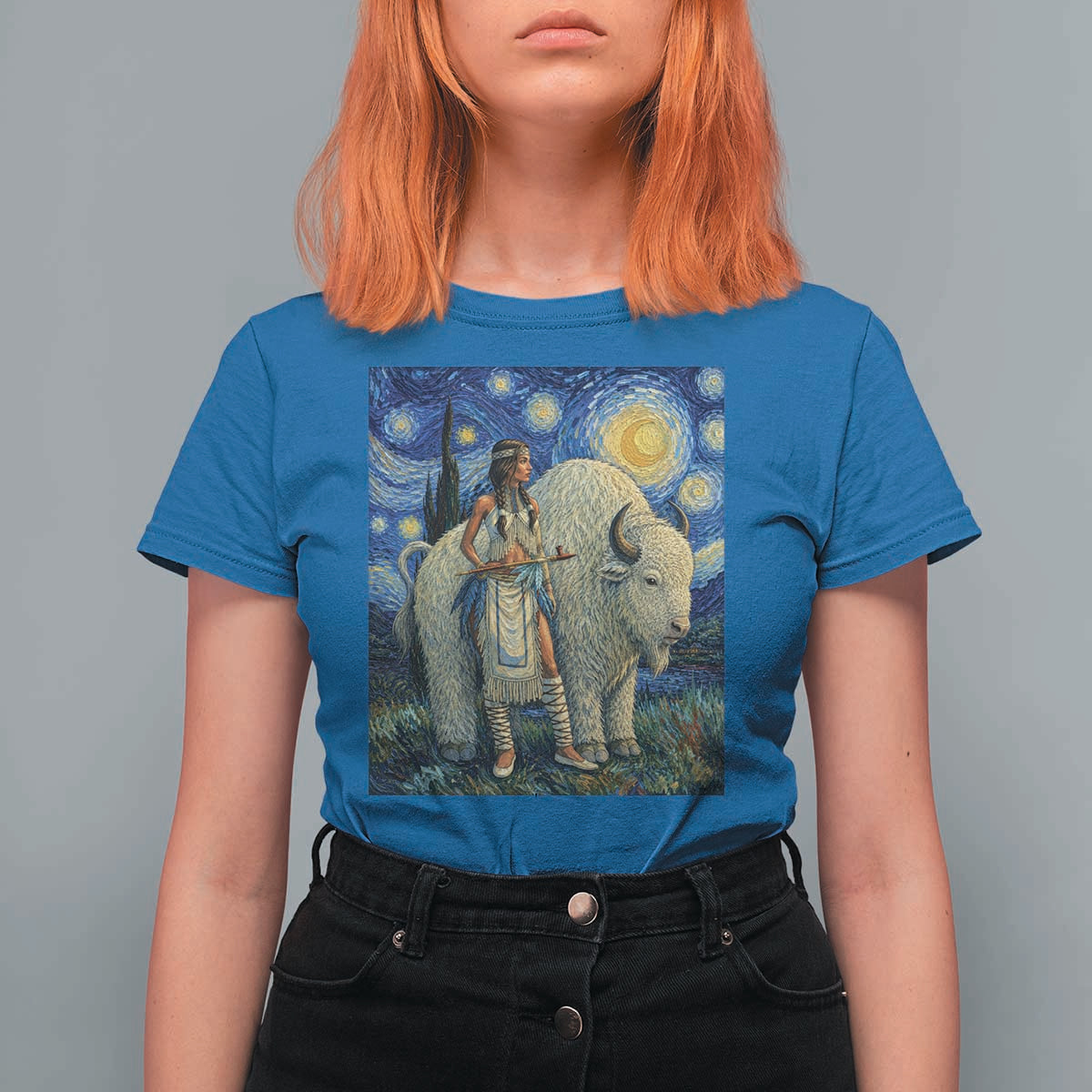 White Buffalo Woman T Shirt For Women North American Native Legends Starry Night Inspired Art