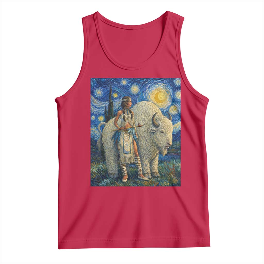 White Buffalo Woman Tank Top North American Native Legends Starry Night Inspired Art