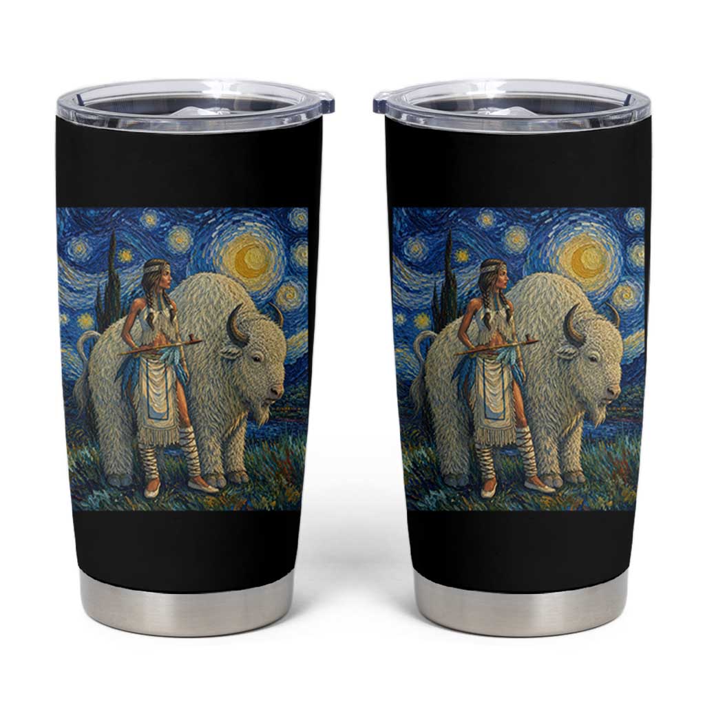 White Buffalo Woman Tumbler Cup North American Native Legends Starry Night Inspired Art