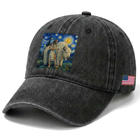White Buffalo Woman Washed Cotton Baseball Cap North American Native Legends Starry Night Inspired Art