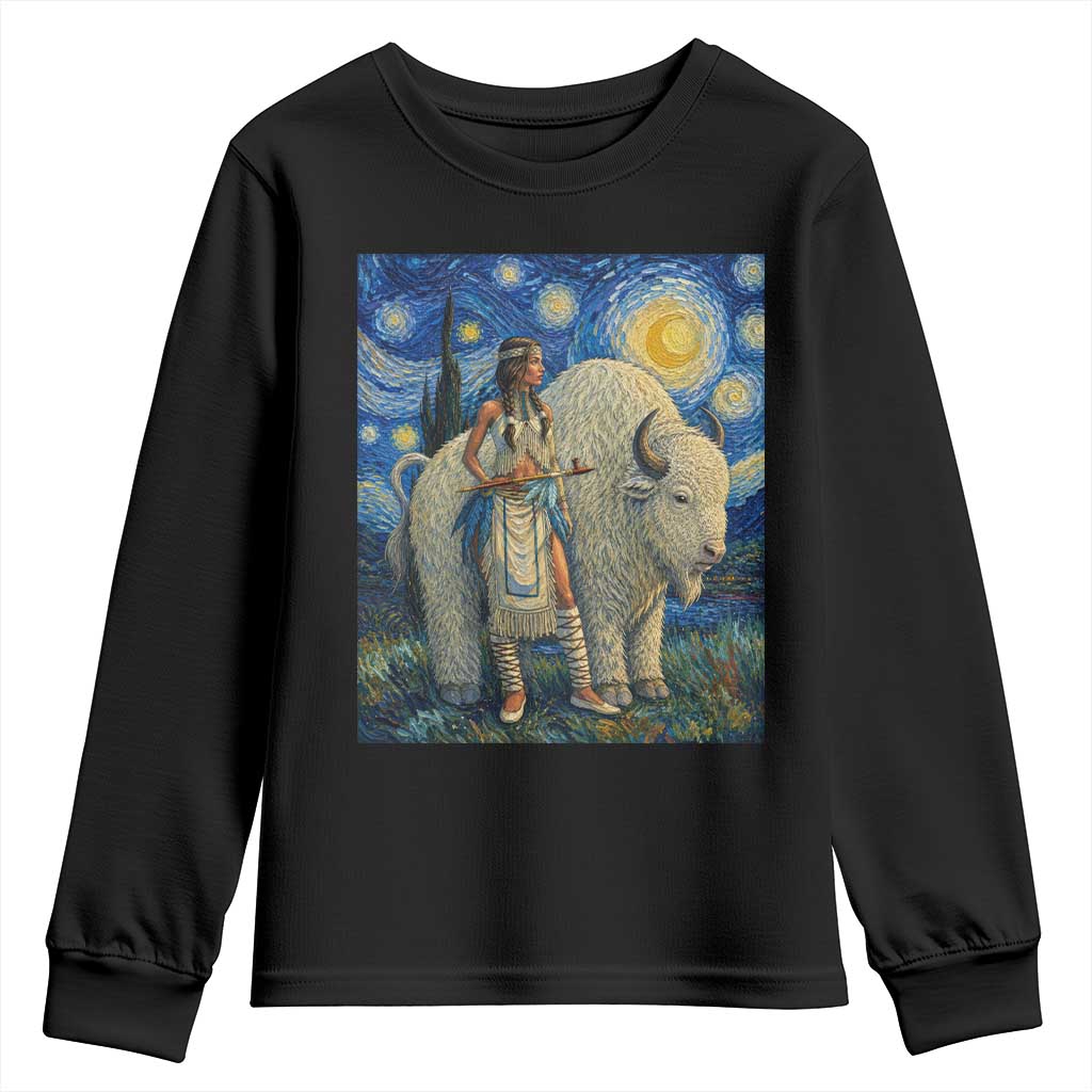 White Buffalo Woman Youth Sweatshirt North American Native Legends Starry Night Inspired Art