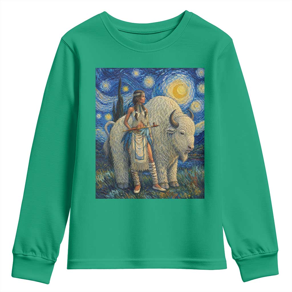 White Buffalo Woman Youth Sweatshirt North American Native Legends Starry Night Inspired Art