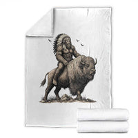 Funny Bigfoot Buffalo Rider Throw Blanket Native Inspired Heritage Graphic