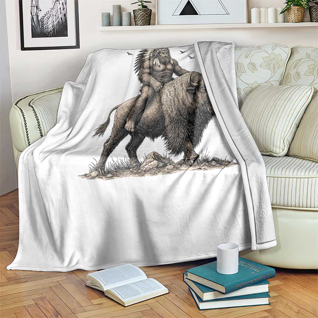 Funny Bigfoot Buffalo Rider Throw Blanket Native Inspired Heritage Graphic