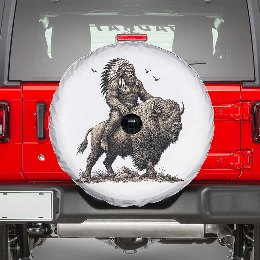 Funny Bigfoot Buffalo Rider Spare Tire Cover Native Inspired Heritage Graphic