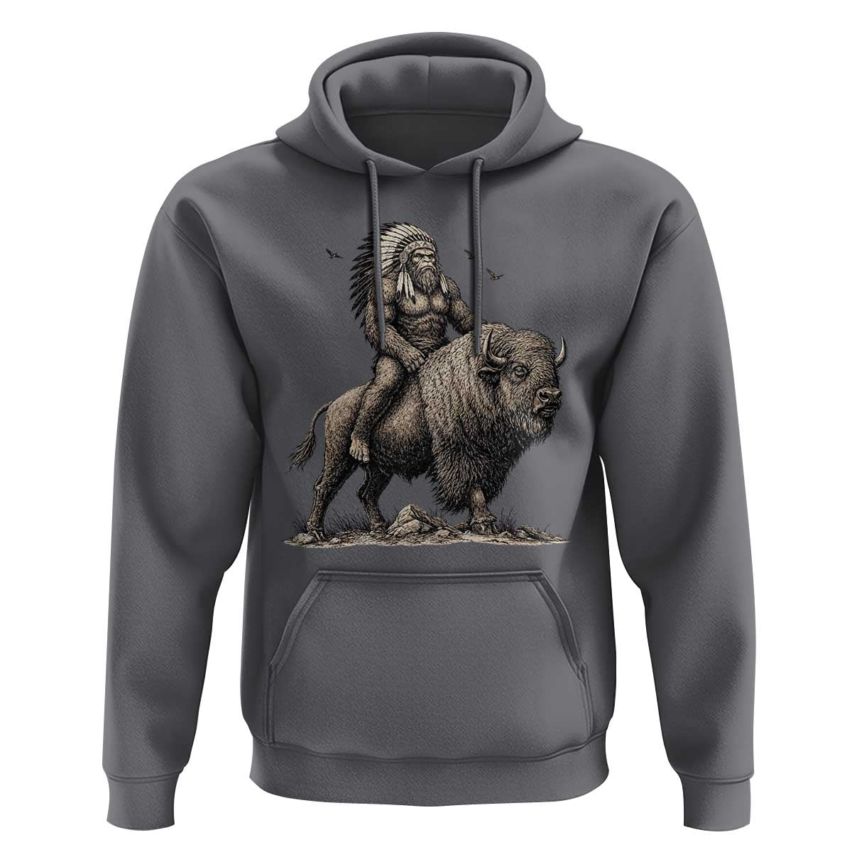Funny Bigfoot Buffalo Rider Hoodie Native Inspired Heritage Graphic