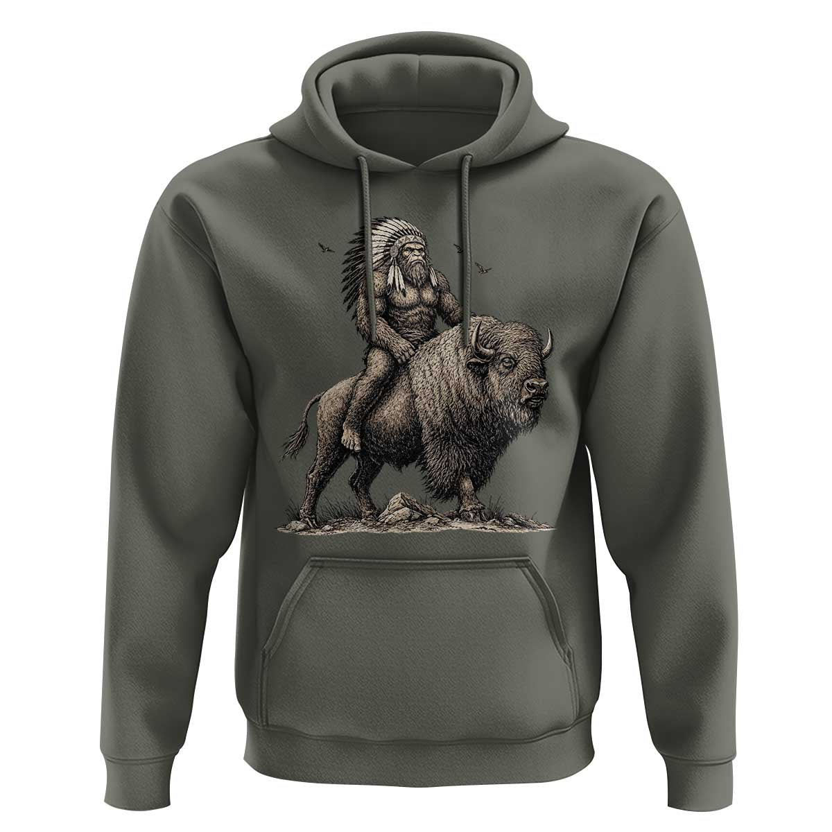 Funny Bigfoot Buffalo Rider Hoodie Native Inspired Heritage Graphic